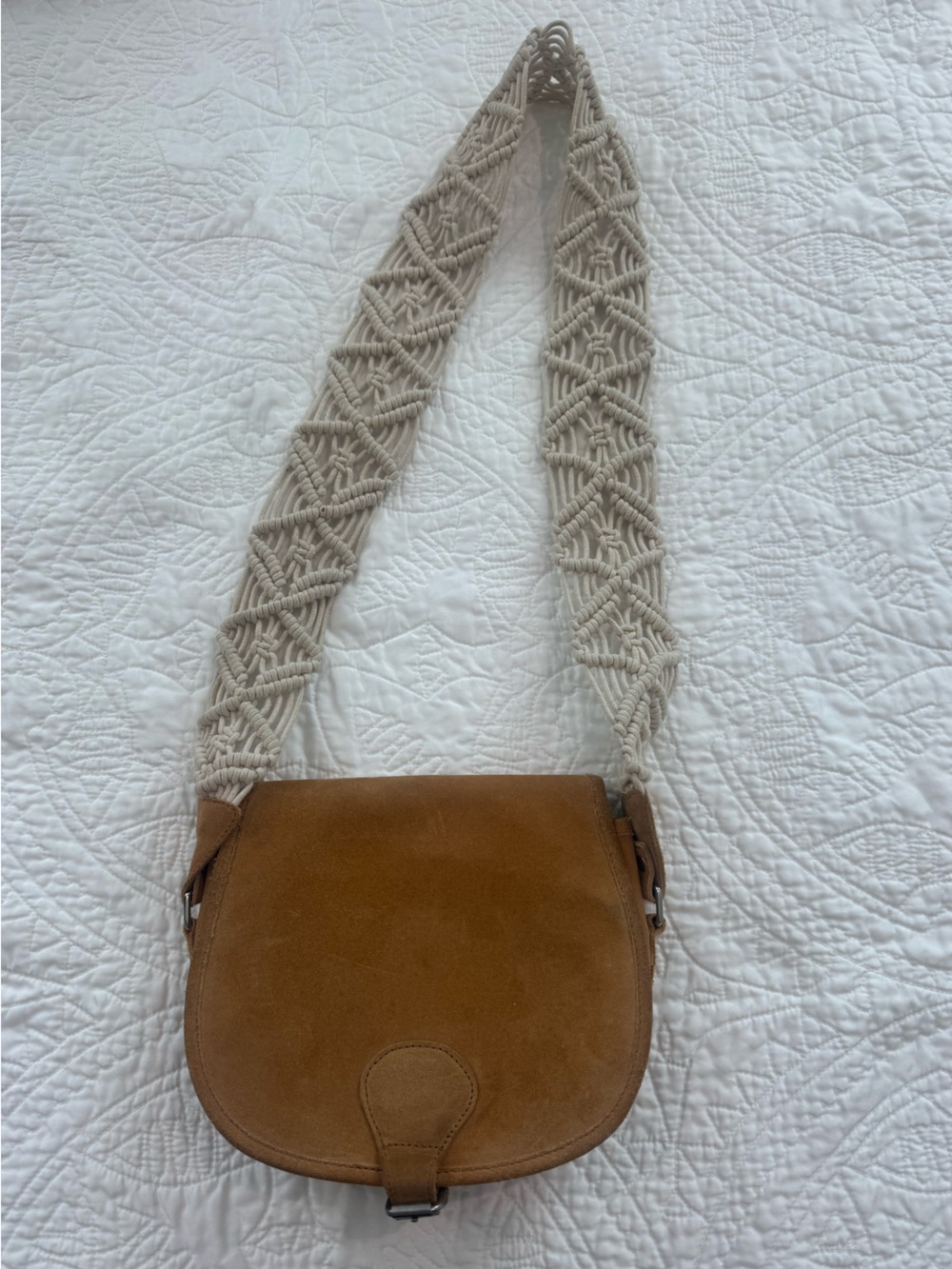 Urban Outfitters Tan Suede Crossbody with Woven Cream Strap